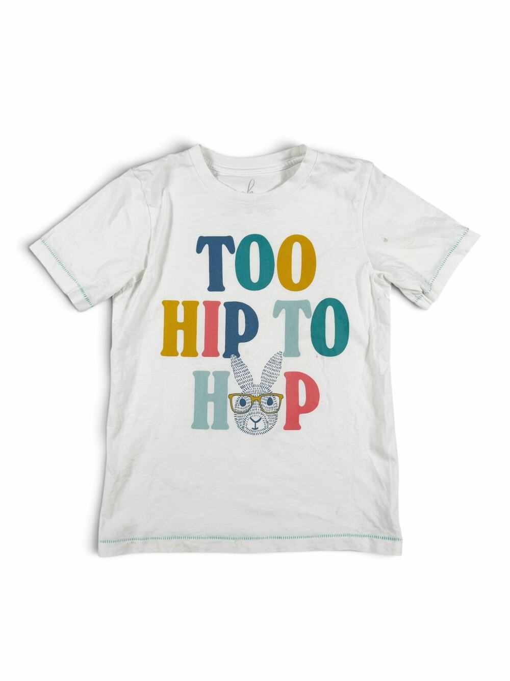 Peek Too Hip to Hop Bunny Graphic Tee White Cotton Size Small 6-7